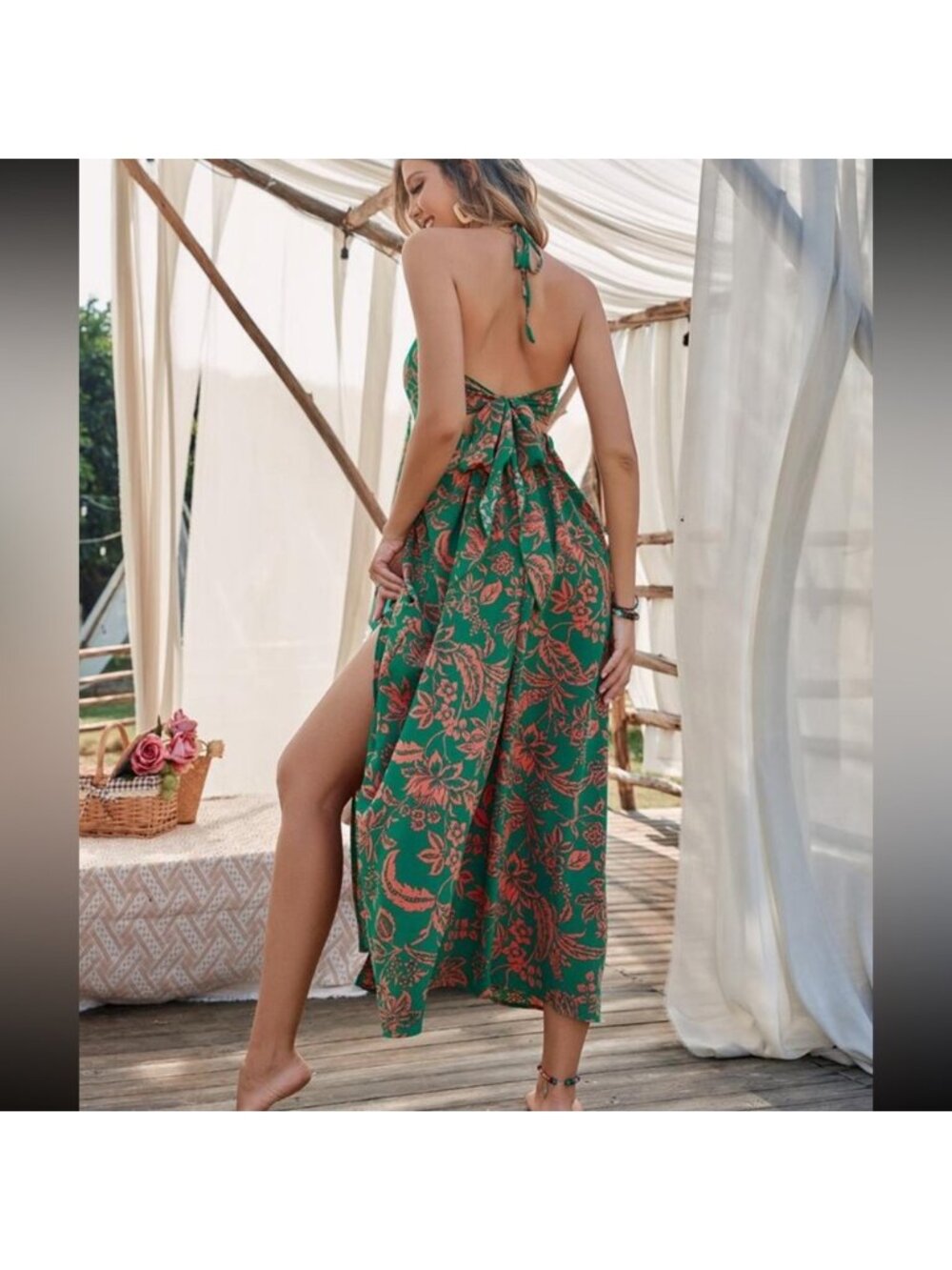 Boho floral print shirred cami maxi dress - Picture 2 of 6